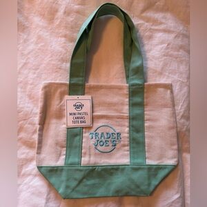 NWT Trader Joe's Mini Pastel Canvas Tote Bag in Green